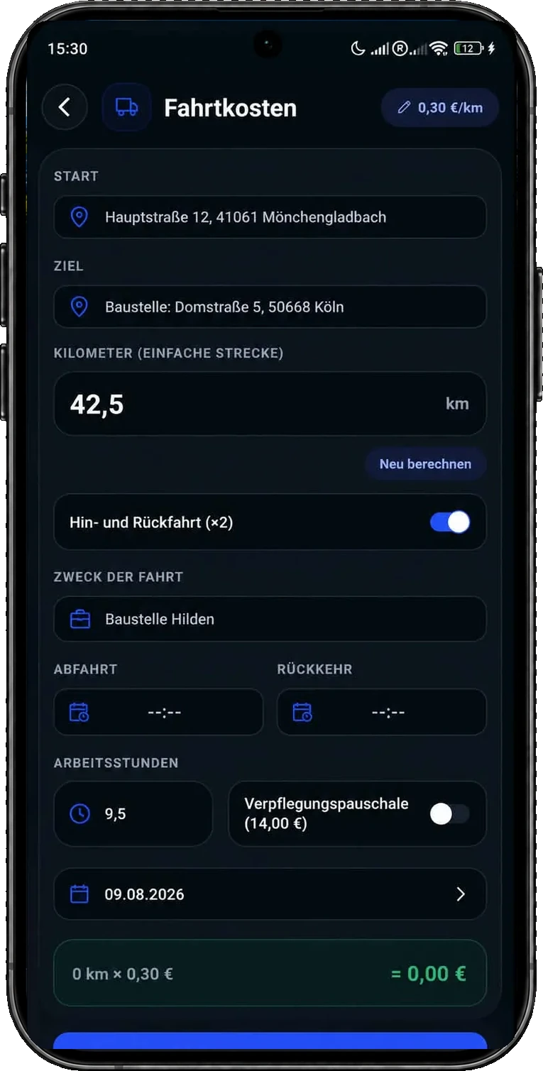 Fahrtenbuch: Fahrt läuft